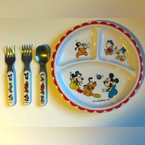 Vintage‎ 1984 Disney Babies 8.25” Divided Plate & Utensil Collectible Mickey Kid